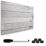 Navaris Magnetic Memo Board Whiteboard - 60 x 40 cm Dry Erase White Board with Design for Wall - Includes Marker and Magnets - Wooden Planks