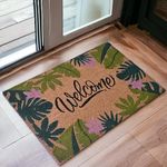 Dawn Flower® Natural Coir(Jute) Floor Mat | PVC Backed| Anti Slip | Eco Friendly| Washable | Outdoor Indoor| Decorative| Colourful| Welcome mat (70cm X 45cm)