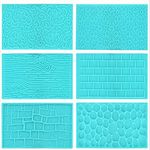 6 Pcs Fondant Impression Mat Embossed Icing Moulds Plastic Embossed Icing Moulds Kits Stone Wall Bark City Wall Sun Flower Impression Mold Fondant Cake for Cake Edging Cupcakes and Biscuits