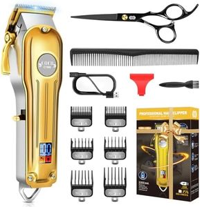 CIICII Hair Clippers for Men Professional, Cordless Barber Clippers for Hair Cutting (12Pcs Rechargeable USB Adjustable LCD Display Hair Beard Grooming Trimming Haircut Kit) for DIY Home Barber Salon (Gold)