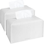 2Pcs Tissue Box Cover Holder, Rectangular with Bottom Belt - PU Leather Tissue Cover Decorative Organizer for Tabletop, Bathroom, Car, Office,9.5X5X5 Inch - White