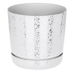 KORAD White with Silver Flecks Indoor Plant Pots with Drainage Holes and Matching Saucer, Round, Modern and Decorative Flowerpot for All Houseplants, 6 Sizes, 25 Colours (26 cm - 10.2 inch)