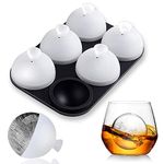 HONYAO Whiskey Ice Ball Mold, Silicone Ice Ball Maker Mold with Individual Lid Easy Fill and Release Round Sphere Ice Mold for Cocktails Bourbon - 2 inch 6 Ice Balls