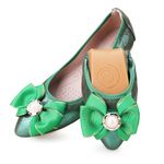 Anxle Womens Foldable Ballet Flats Bling Rhinestone Pointed Toe Comfort Slip On Walk Work Loafers Bridal Dress Shoes, 2-gemstone Green, 6