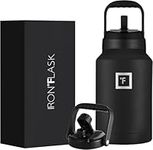 3.8L Stainless Steel Water Bottle with Straw & Spout Lids - Leakproof Thermos Vacuum Insulated Large Jug - Hot 12hrs & Cold 24hrs Drinks Metal Flask 1 Gallon for Sports Gym Travel