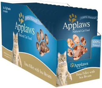 Applaws Tuna Fillet with Sea Bream Natural Wet Cat Food in Broth - 70 g pouches, complementary food for adult cats, pack of 16