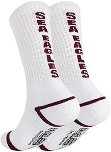 NRL Manly-Warringah Sea Eagles Supporter Reinforced Heel and Toe Crew Sport Socks (White, 11-14)