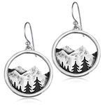 ANDPAI Unique Handmade Vintage Retro Silver Mountain Dangle Drop Earrings with Tree Pattern for Women Statement Outdoor Enthusiast Jewelry Gifts, Metal, n/p