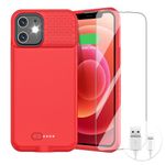 GIN FOXI Battery Case for iPhone 12/12Pro, 7000mAh Ultra-Slim Battery Charging Case Rechargeable Anti-Fall Protection Charger Cover Extended Batteries Pack for iPhone 12Pro/12 (6.1 inch)Red