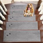 BEQHAUSE Stair-Treads-for-Wooden-Steps-Non-Slip Stair Treads Machine Washable Carpet Stair Treads 22x70cm Soft Indoor Stair Runner for Kids Elders and Pets 100% Polyester 15pcs,Grey