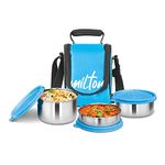 Milton Tasty 3 Stainless Steel Lunch Box, Set of 3, 200 ml, 320 ml, 500 ml, Cyan | Leak Proof | Easy to Carry | Stainless Steel | Odour Proof | Food Grade | Light Weight | Easy to Clean