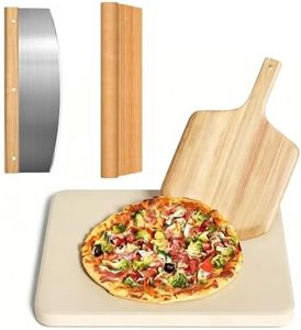 4PCS Rectangle Pizza Stone Set for Oven and Grill, 38Cm Pizza Stone with Pizza Peel, Pizza Cutter, Cooking Paper, Baking Stone for Bread BBQ Pizza