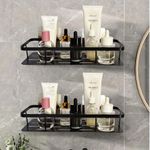RACKORA Bathroom Stainless Steel Organiser Without Drill | Kitchen Organizer Rack | No Drill Wall Shelves | Bathroom Holder | Bathroom Rack | Stainless Steel Storage Shelf (Pack of 2, Black)