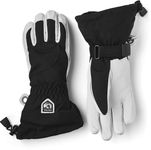 Hestra Heli Ski Womens Glove - Classic 5-Finger Leather Snow Glove for Skiing, Snowboarding and Mountaineering (Women’s Fit) - Black/Offwhite - 8