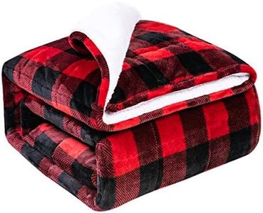 Uttermara Sherpa Fleece Weighted Blanket for Adults, 15 lbs Thick Fuzzy Bed Blanket, Ultra Cozy Sherpa and Super Soft Flannel Full Size Throw Blanket for Sofa Bed, 60 x 80 inches, Tartan Red