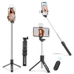 Tygot T1S SnapStick with Tripod Stand, 3 in 1 Multifunctional Design, Rechargable LED Light with Two Brighness Levels for Make up, Selfie, Vlogging & Photo Shoot, Selfie Stick with Bluetooth Remote