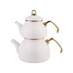 Karaca Retro Enamel Teapot Set, Titanium, Tea Infuser 1.1 L - 2.4 lb, Water Pot 2.3 L - 5.1 lb, Cream, Suitable for Induction, Tea Maker, Kettle, Turkish Tea Kettle, Tea Maker