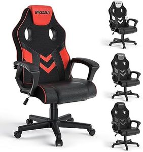 bigzzia Silla Gamer ErgonóMica, Silla de Oficina,Silla Escritorio,con Reposacabezas,Silla Oficina Giratoria Regulable en Altura e InclinacióN,Adecuada para la Oficina en Casa y Juegos (Negro/Rojo)