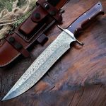 BIGCAT ROAR 35.5 cm Handmade Damascus Hunting Knife with Leather Sheath - Ideal for Chopping, Camping Outdoor - Fixed Blade Bushcraft Knife with Walnut wood Handle - Patriot