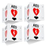 T&R AED Sign, Automated External Defibrillator with Down Arrow - 4 Pack - 8 x 6 Inches Acrylic, 4 pre-drilled holes, Includes Matching Screws, Use for Office/Business