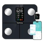 Healthkeep Body Fat Scale with Large VA Display, 15 Body Datas with Heart Rate, Smart Weight Scale Compatible with iOS & Android, Max 400lb/180kg/28st, 28cm, Navy Blue