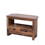 HOME MODERN Wooden Corner TV Unit for Small Space TV Stand Cabient with 2 Drawers and Shelf TV Storage Entertainment Multimedia Centres for Living Room, W85xD39xH58cm