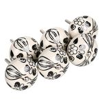 Sourcingmap 6 Pieces Vintage Shabby Knobs Black and White Floral Hand Painted Ceramic Pumpkin Cupboard Wardrobe Cabinet Drawer Door Handles Pulls Knob, Black Tillandsia