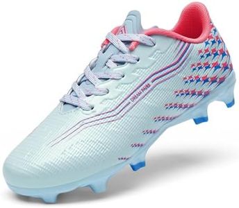 DREAM PAIRS Boys Girls FG AG Soccer Cleats High-Speed Anti-Twist Lightweight Football Shoes,Size 11 Little Kid,Light Blue/Pink,SKSO26002K