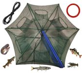 Grinmood Minnow Trap 6 Hole Portable Folding Umbrella Fishing Net Trap PE mesh Iron Frame Crab Pots with Floating Ring and Rope for Catching Live Bait Fish Crawfish Shrimp Trout Crab