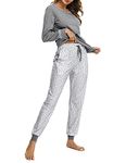 Litherday Women's Pyjamas Set Soft Long Sleeve Cotton Sleepwear Ladies Pjs Loungewear Sets Tops and Plaid Pants Nightwear with Pockets（Star-Dark Grey，M）