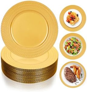 Gereat Gold Charger Plates Bulk 100Pcs, 13" Plastic Chargers for Wedding