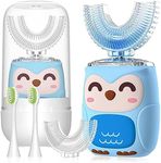 PVOGRT Kids Electric U Shaped Toothbrush Kids Sonic Toothbrush with 4 Soft Brush Head Automatic Rechargeable 6 Cleaning Modes 360 Degree Cleaning-(Age2-7 Blue)