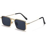 Fayoh Naomi Rectangular Sunglasses Classic Retro Metal Frame Small Size UV400 UV Protection For Men And Women (Gold/Black)