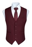 HISDERN Men's Formal Party Wedding Business Cotton Waistcoat Solid Color Vest, Burgundy-2, L