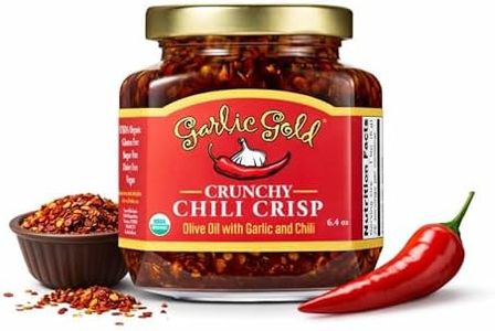 Garlic Gold Organic Crunchy Chili Crisp – Olive Oil Infused with Garlic & Chili, USDA Organic, Gluten Free, Vegan, Pantry Sauce Condiment (6.4 oz)