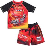 Disney Pixar Cars Lightning McQueen Toddler Boys Rash Guard and Swim Trunks Outfit Set Multicolor 3T