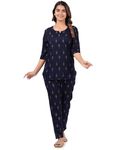 CANVIR Women's Rayon Printed Dark Blue Night Suit Top & Pyjama Set (X-Small)