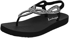 Lowkeyray Women's Summer Sandals womens Flat Sandals Whith Sequins (X-Small, Black, numeric_6)