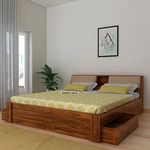 Ganpati Arts Solid Sheesham Wood Mayor Queen Size Bed with Headboard and 4 Drawer Storage for Bedroom Living Room Home Solid Wooden Double Bed Wooden 1 Year Warranty (Natural Finish)