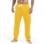 Amy Coulee Mens Cotton Sweatpants Straight Leg Joggers Open Bottom Track Pants with Pockets Yoga Workout Trousers (Yellow, L)