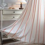 Sutuo Home Boho Curtains 63 inches for Bedroom Living Room, Semi Blackout Embroidery Window Bohemian Tassels Drape for Fall Halloween Decor, Rod Pocket 1 Panel 52" W x 63" L, White and Orange