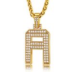 GOLDCHIC JEWELRY Initial A Letters Pendant Necklaces for Men, Bling Initial Alphabet Necklaces with 3mm Spiga Chains Hiphop Necklace