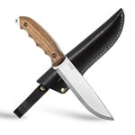 BPS Knives HK5 - Camping Full-Tang Knife with Leather Sheath - Survival Tactical Knife - Camp Knives- Fixed-Blade Carbon Steel Knife with Scandinavian Sharpening - Utility Knife - Knife with Wood Handle