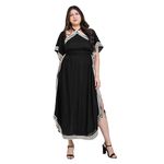 DEEBACO Women's Plus Size Solid Rayon A-Line Slit Dress|Off Shoulder Short Bell Sleeve Maxi Dress with Pockets|Summer Western Party Casual Wear Dress for Ladies (DBDRP00001615_3XL_Black)