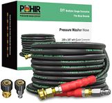 POHIR 3/8 Inch Pressure Washer Hose 25 FT with Adapter Set, 4800PSI Hot and Cold Water Max 248°F, High Tensile Wire Heavy Duty Commercial Grade Hose, 2pcs M22 14mm to 3/8 Quick Connect Accessories