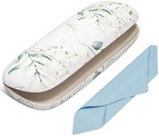 NPOOYI Eyeglasses Case, Hard Shell Protective Case for Glasses, Unisex for Women Men, Glass Case with Cleaning Cloth，White background leaves