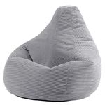 icon Dalton Cord Bean Bag Chair, Grey, Large Adult Bean Bag with Filling Included, Comfy Chair, Living Room Furniture, Bedroom Furniture