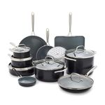 GreenPan 17 Piece Nonstick Swift Cookware Set, Ceramic PFAS-Free Pots & Pans with Lids, Dishwasher & Oven/Broiler Safe to 600F, Kitchen Cooking Set, Sauce, Saute, Stock, Griddle, Frying Pans, Gray
