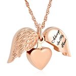 shajwo Cremation Jewelry Angel Wing Heart Urn Necklaces for Ashes Memorial Keepsake Pendant for Women Men,Rose Gold