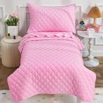 Wowelife 4 Pieces Toddler Bedding Set Pink, Upgraded Pink Comforter Set for Girls and Boys, Crib Sheet Set Lightweight, Super Breathable and Comfortable for Toddlers